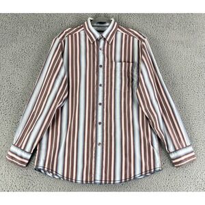 Indigo Palms Button Down Shirt Mens Medium Brown Blue Striped Cotton Long Sleeve
